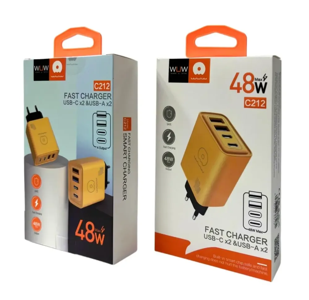 Зарядное устройство WUW-C212 220В 48Вт с 2 USB и 2 Type-C портами, быстрая и безопасная зарядка для гаджетов Одесса - изображение 4