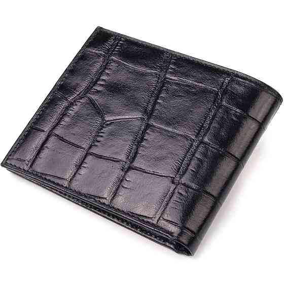 Качественный кошелек для мужчин в два сложения из натуральной фактурной кожи с тиснением под крокодила CANPELLINI 21584 Черный Киев