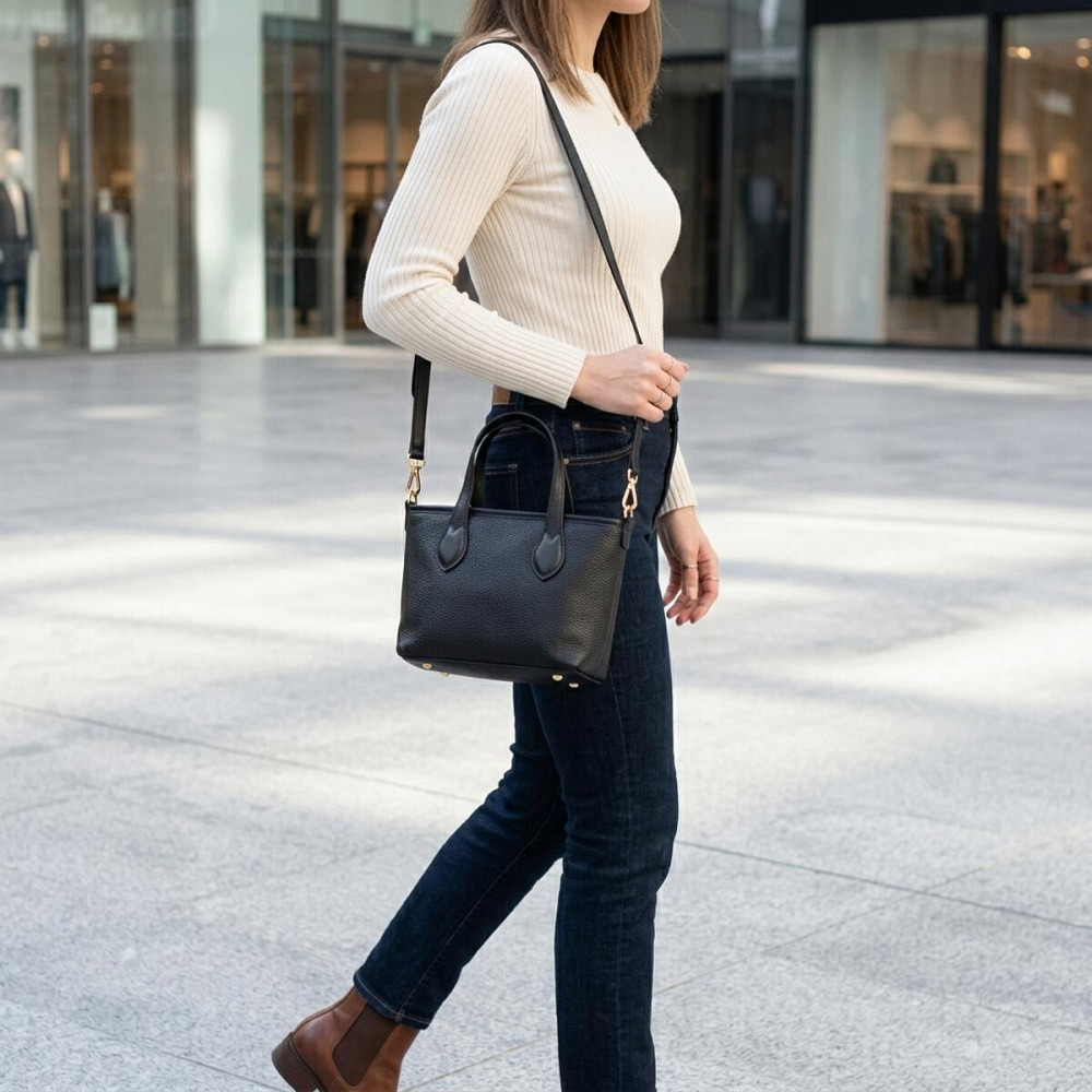 Вместительная сумка с двумя ручками из натуральной кожи Vintage 22286 Черная Киев - изображение 12