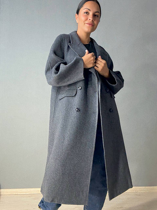 Пальто женское Lady Yep 85098 длинное оверсайз шерстяное двухбортное серое, серый, S Киев - изображение 1
