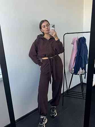 Женский теплый прогулочный костюм двойка: худи и брюки двусторонний полар флис Одесса