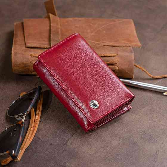 Горизонтальное портмоне из кожи женское на магните Бордовое (ST Leather) Киев