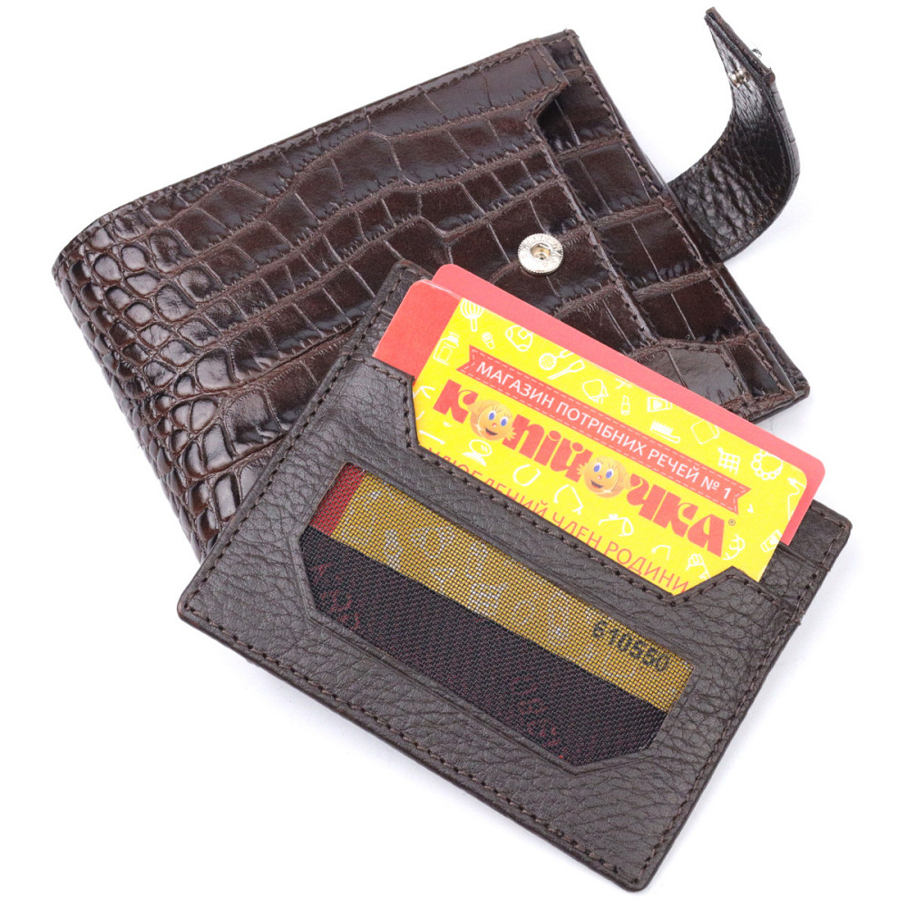 Функциональный мужской кошелек из фактурной кожи KARYA 21069 Коричневый Киев - изображение 6