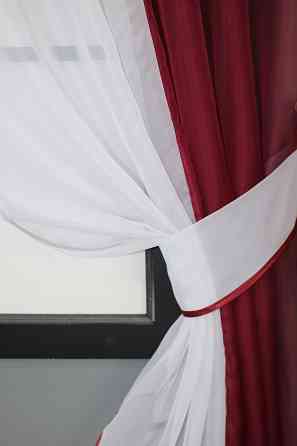 Кухонные шторы VR-Textil № 017к комбинированные с подвязками бордовый с белым 265х170 см (50-007) Киев