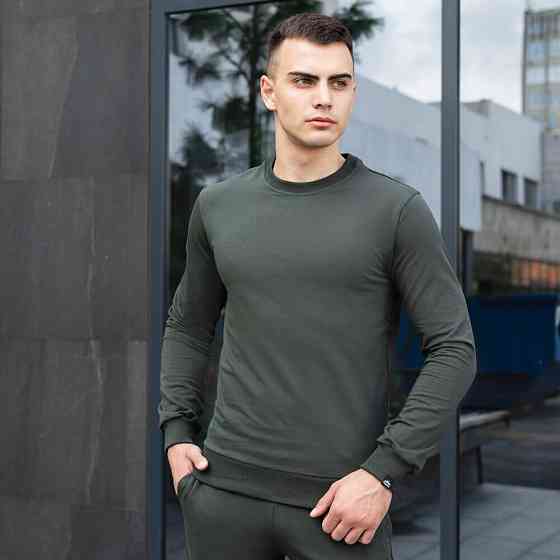 Світшот чоловічий однотонний темно-зелений Pobedov 001 Київ