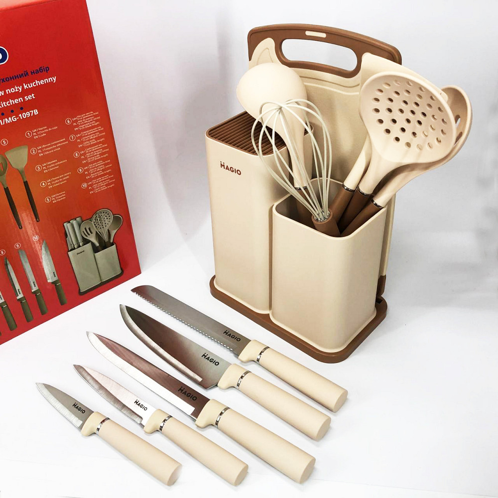 Стильний кухонний набір із силікону Magio, Набір кухонних предметів на підставці кухарського PW-69 Львів - фото 10