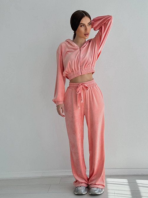 Женский стильный костюм двойка: кофта и штаны из плюш велюра Персик, 44/46 Одесса - изображение 9