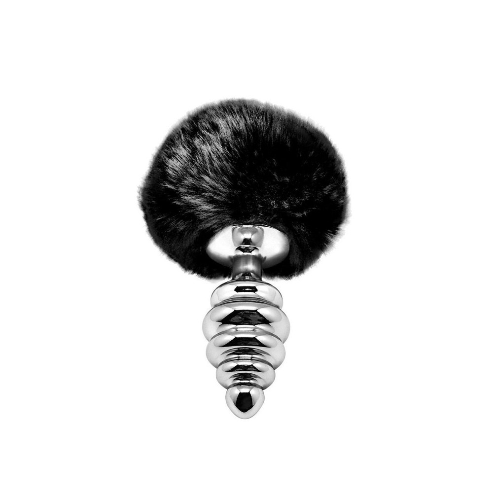 Металева анальна пробка Кролячий хвостик Alive Fluffy Twist Plug M Black, діаметр 3,4 см Sex Aura Київ - фото 1