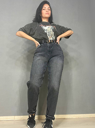 Джинсы женские SESSANTA 16482 MOM jeans высокая посадка стрейчевые с ремнем темно серые, темно-серый Одесса - изображение 1