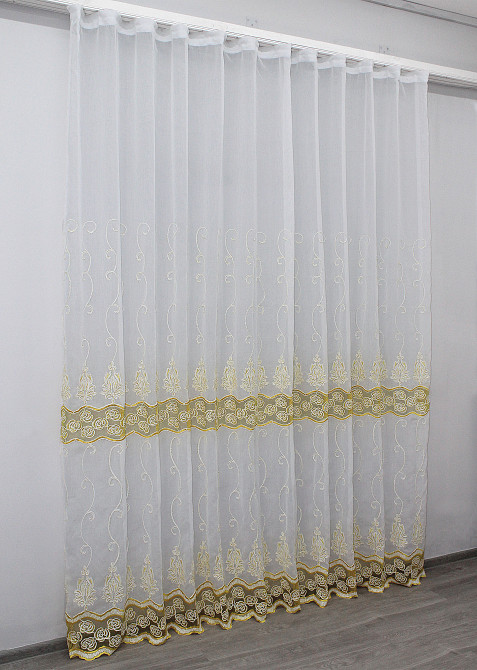 Тюль VR-Textil 770т Батист з вишивкою Білий з золотистим 300х270 см (40-979) Київ - фото 4