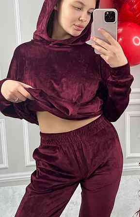 Женский спортивный велюровий костюм с капюшоном L Бордовый Харьков