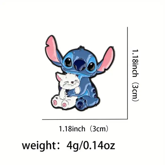 Значок “Stitch & Cat” – емальований значок Стіч із білим котиком, 3 см Київ