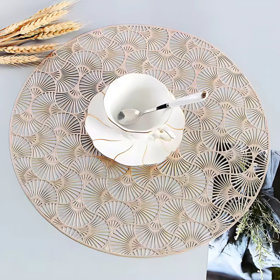 Сервировочная салфетка под горячее круглая 38х38 см, коврик сервировочный золотистый набор 2 шт Каменец-Подольский