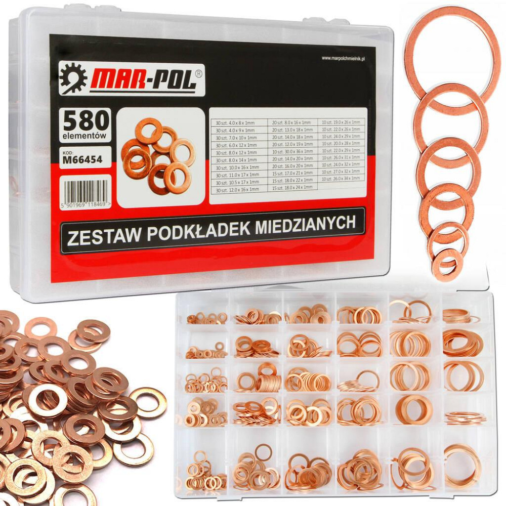 Комплект різних мідних шайб 580 елементів в кейсі Mar-Pol (M66454) Нововолинськ - фото 1