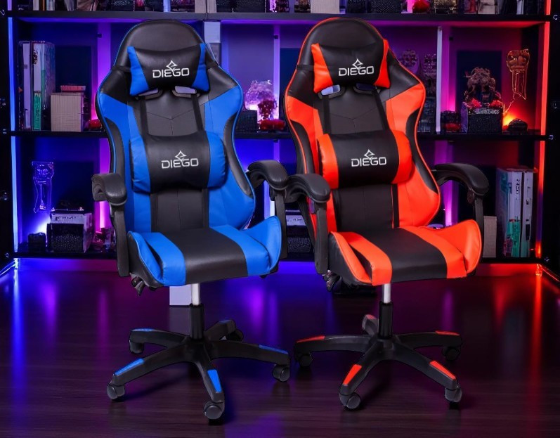 Ігрове комп'ютерне крісло DIEGO чорно червоного кольору ,ергономічне і масажером до 120 кг Львів - фото 10