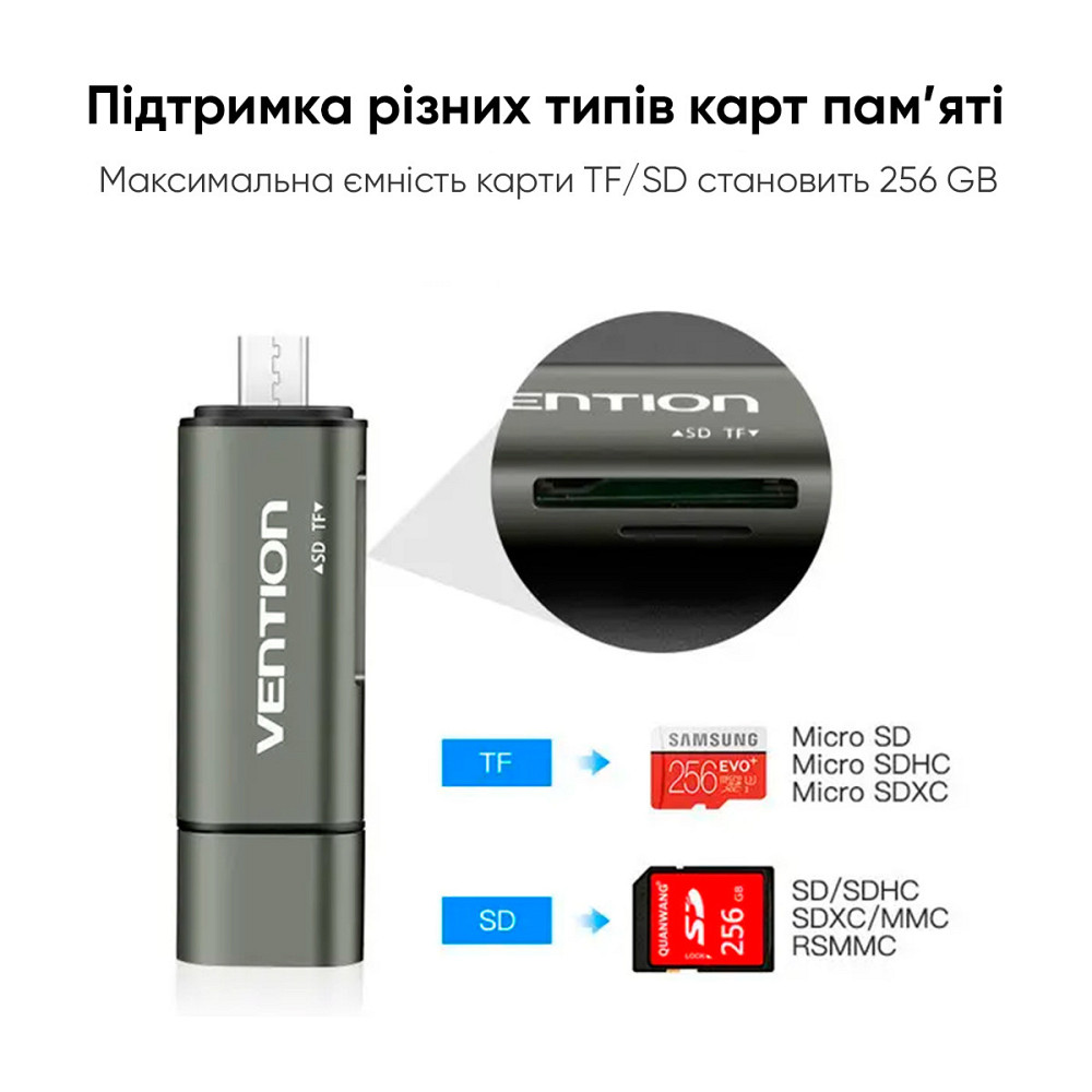 Кардридер Vention USB3.0 Multi-function Card Reader Gray Metal Type (CCHH0) Киев - изображение 9