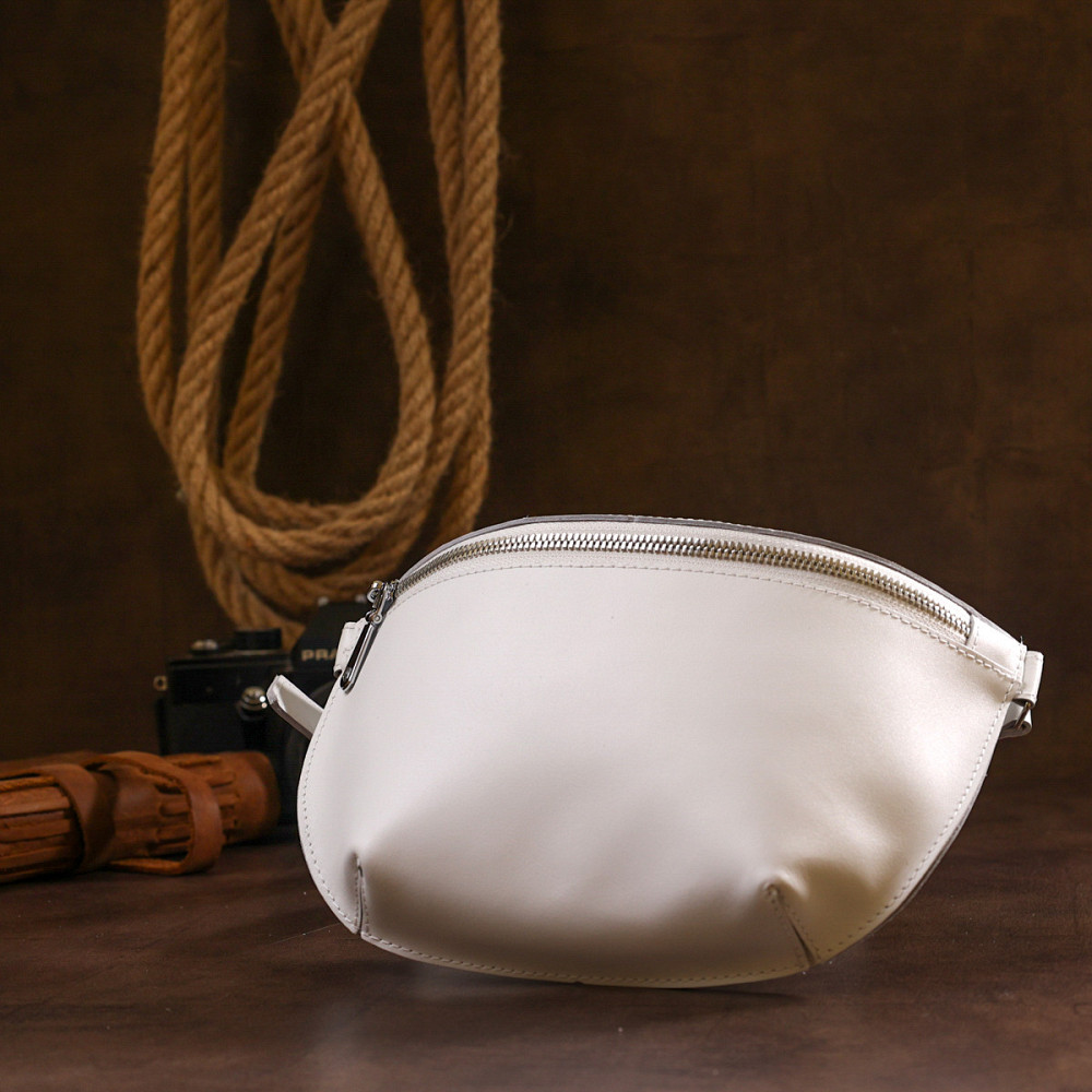 Кожаная женская бананка Shvigel 16384 Белый Киев - изображение 8