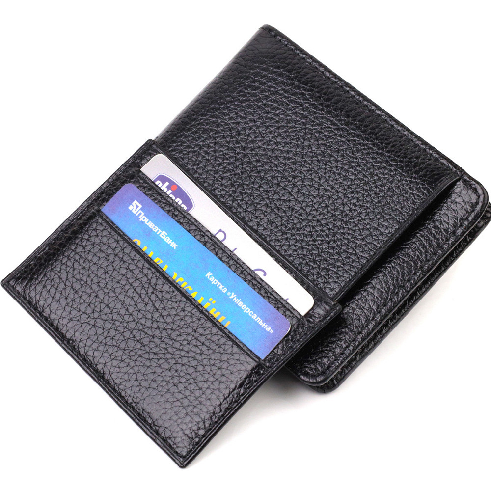 Оригінальний компактний гаманець із вкладишем для посвідчення для чоловіків із натуральної шкіри флотар Чорний (CANPELLINI) Київ - фото 9