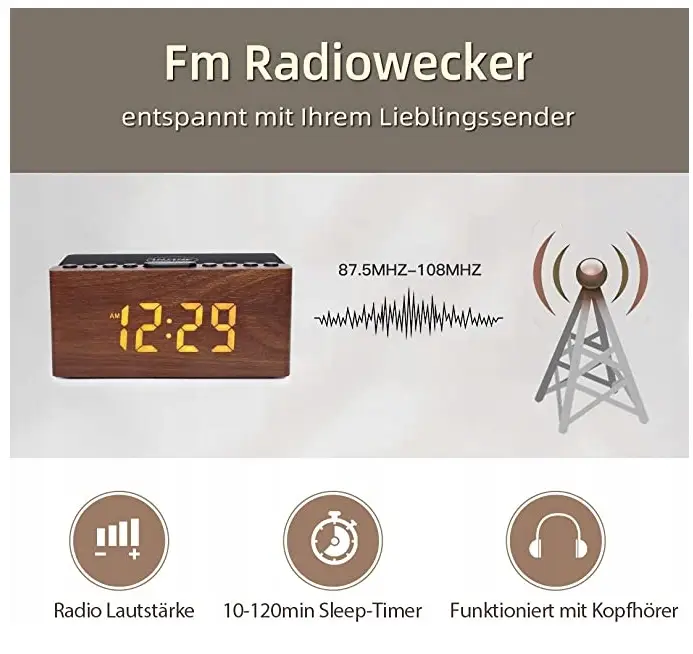 Радіобудильник ANJANK AC190 з FM-радіо, бездротовою зарядкою Qi 10 Вт, USB, LED-дисплеєм і таймером сну Київ - фото 6