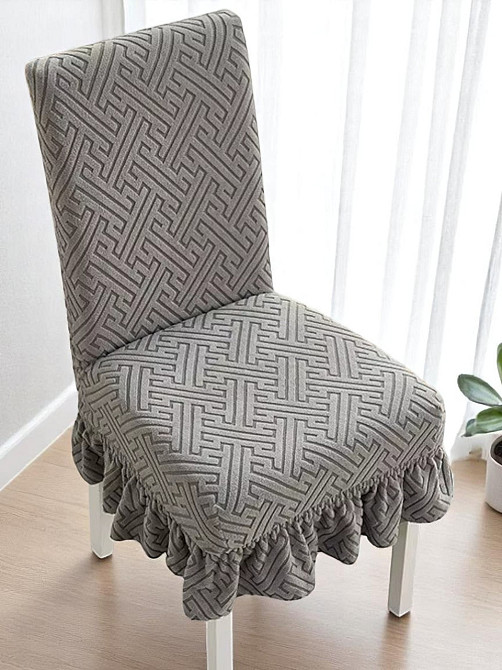 Универсальный чехол накидка на стул со спинкой натяжной еврочехол жаккард абстракция юбка Royan 0091 Белая Церковь - изображение 1