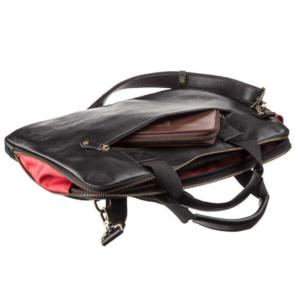 Чоловіча шкіряна тонка сумка для ноутбука Чорна (SHVIGEL) Київ - фото 4