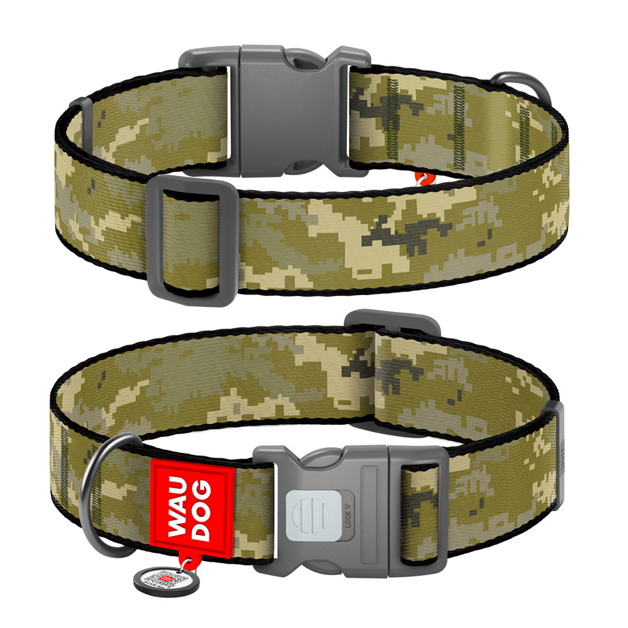Нашийник для собак нейлоновий WAUDOG Nylon з QR паспортом, малюнок "Мілітарі", пластиковий фаст Коломыя - изображение 1