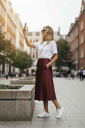 Жіноча атласна спідниця міді А-силует на резинці Бордовий 42/44 Харків