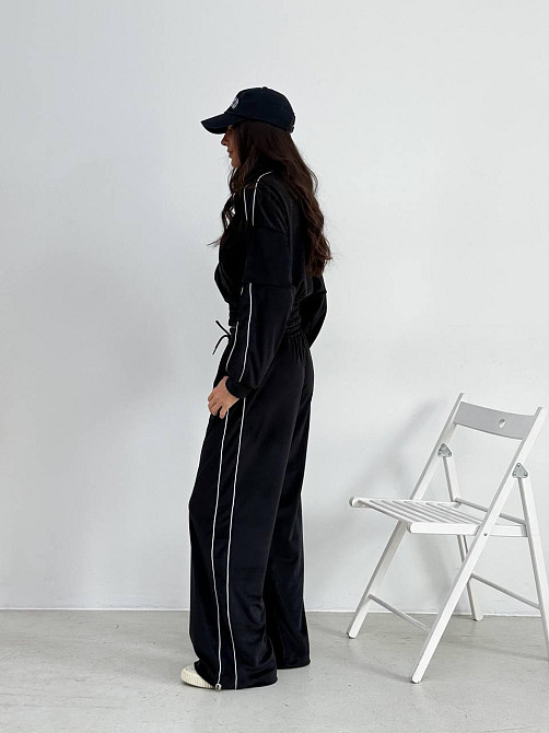 Велюровый костюм женский с широкими штанами Черный 42/46 Харьков - изображение 7