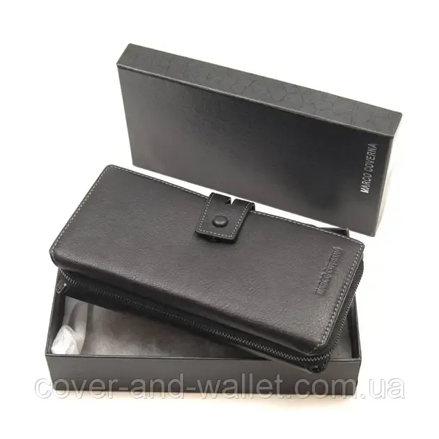 Місткий шкіряний гаманець-клатч чорного кольору Marco Coverna 1393 Київ - фото 8