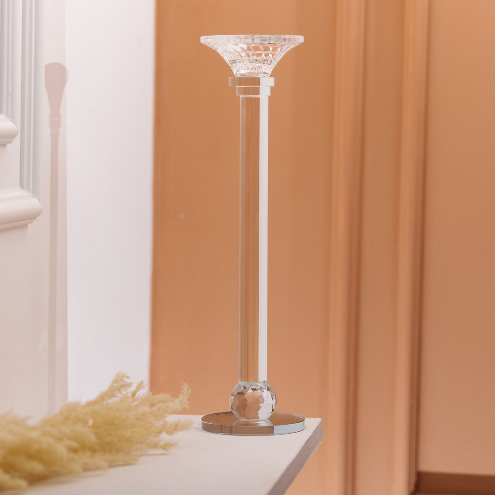 Підсвічник скляний на тонкій ніжці 9×34 см прозорий декоративний підсвічник на стіл HP-4-8M Коломия - фото 4