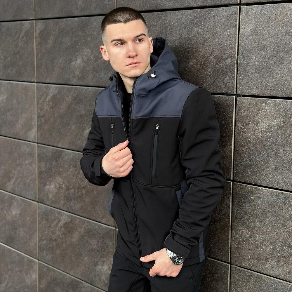 Чорно-сіра демісезонна чоловіча куртка 2XL з капюшоном Pobedov Setup Київ - фото 7