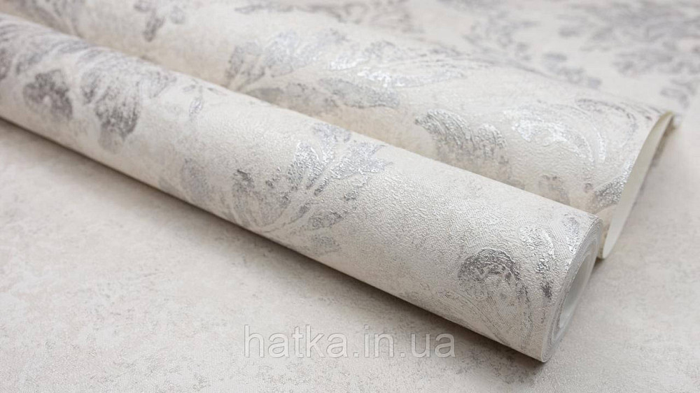 Шпалери метрові вінілові на флізеліні Sintra Classic класика вензель структурні сріблясті на бежевому 406625 Київ - фото 4