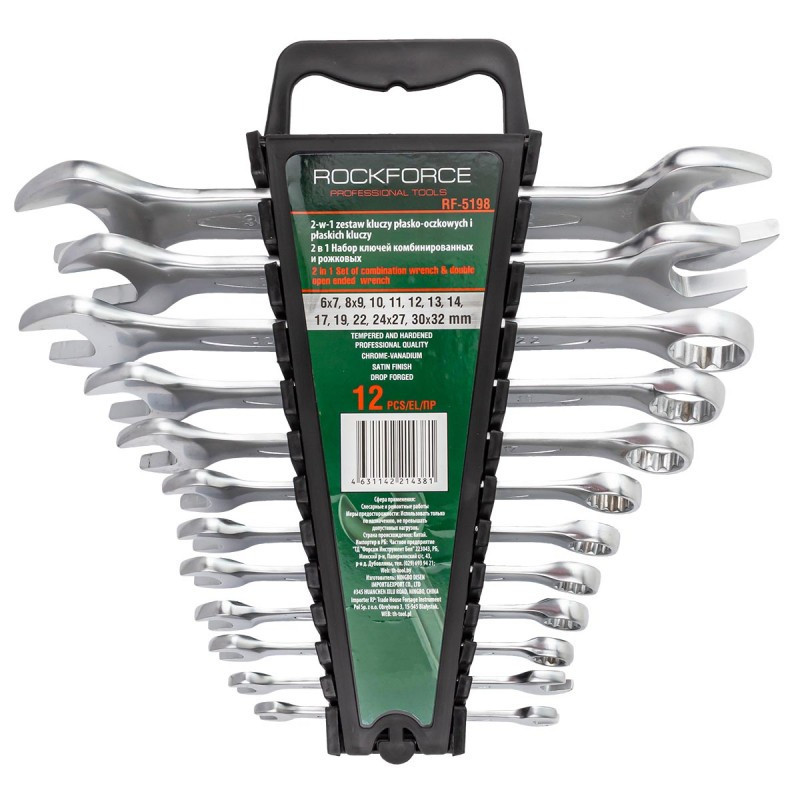 Набір ключів комбінованих та ріжкових 12пр. (6х7,8х9,10,11,12,13,14,17,19,22,24х27,30х32мм) ROCKFORCE RF-5198 Одесса - изображение 1