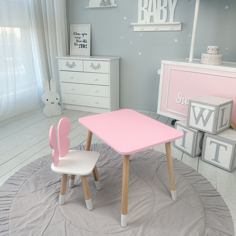 Стіл прямий 46х60х45 і стілець крильця метелик 26х26х24, столик та стільчик для дівчинки, рожевий з білим Київ - фото 3