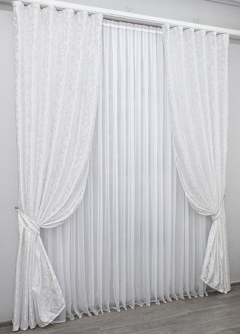 Комплект готових штор VR-Textil Жакард Вензель № 418ш Білий 200х270 см 2 шт (32-286) Киев - изображение 3