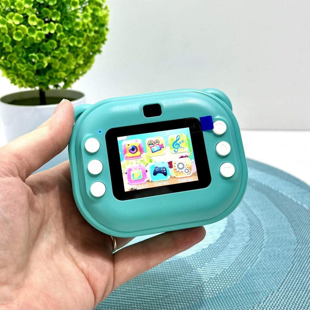 Фотоапарат-принтер фронтальна камера чб друк USB-кабель 2 рулони термопаперу звук фото відео ігри SD роз'єм Бірюзовий (C 66631) Чернігів - фото 3