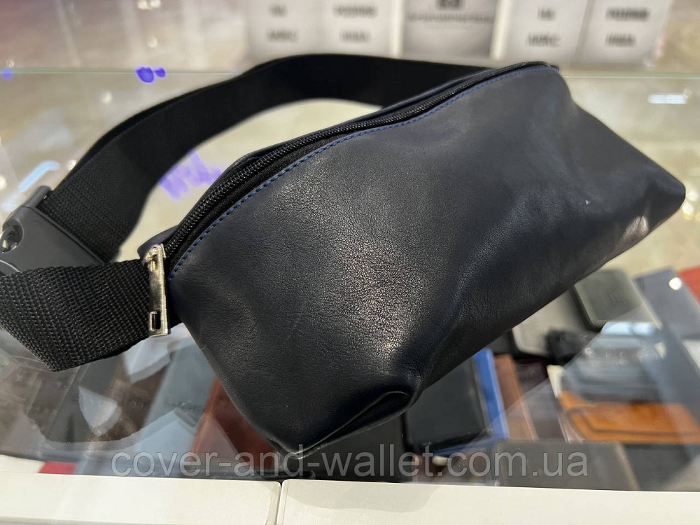 Стильная сумка бананка из мягкой кожи в синем цвете PS Leather Киев - изображение 3