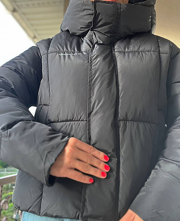 Куртка жіноча Lady Yep 9068 оверсайз укорочена напис попереду з капюшоном one size, чорний, one size Одеса - фото 3