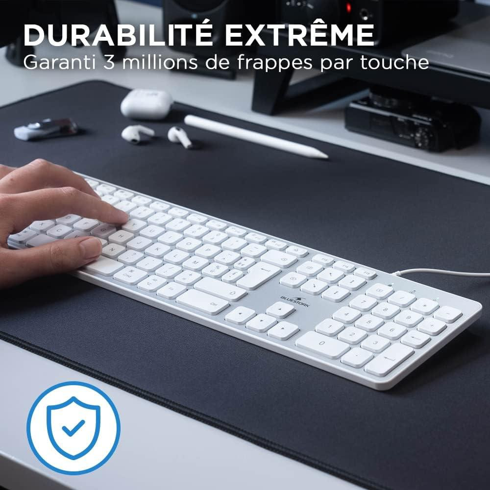 Клавіатура дротова мембранна Bluestork тиха, 13 мультимедійних клавіш, USB-A, біла AZERTY, стильна тонка для Mac, ПК, ноутбука Київ - фото 2