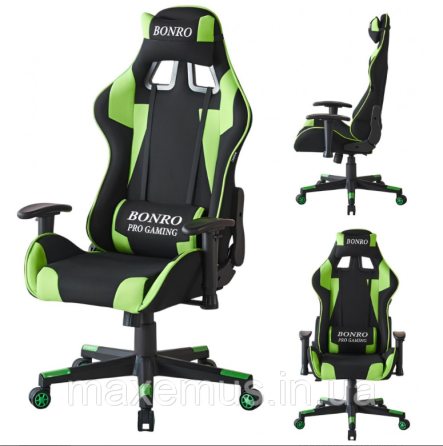 Компьютерное кресло для геймера из ткани с регулировкой подлокотников кресло геймерское B-142 черно-зеленое Мостиска