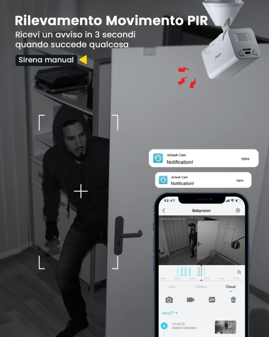 Беспроводная камера видеонаблюдения ieGeek 1080P, Wi-Fi, AI/PIR, ночное видение, 2-Way Audio, Alexa, IP65, White Киев - изображение 7