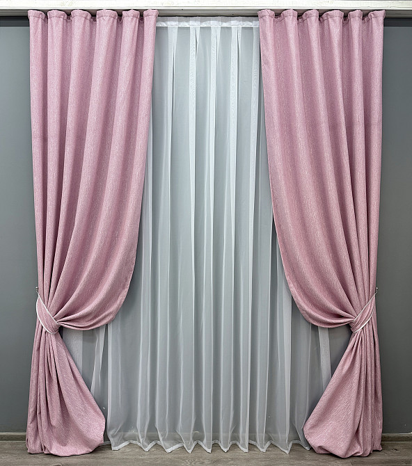 Комплект готовых штор VR-Textil Лен № 1728ш Розовый 150х290 см 2 шт (33-0645) Киев - изображение 2