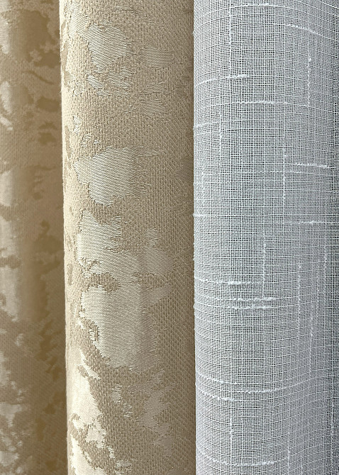 Комплект штор VR-Textil Льон Мармур 150х270 2шт і Тюль 500х270 1270ш-115т Бежевий з білим 71-122/4 Київ - фото 5