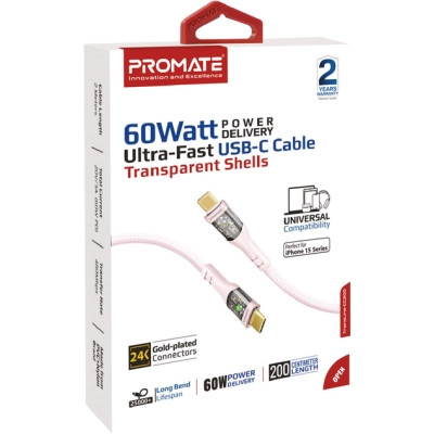 Дата кабель USB-C to USB-C transline-cc200.pink Promate (transline-cc200.pink) Вінниця - фото 2