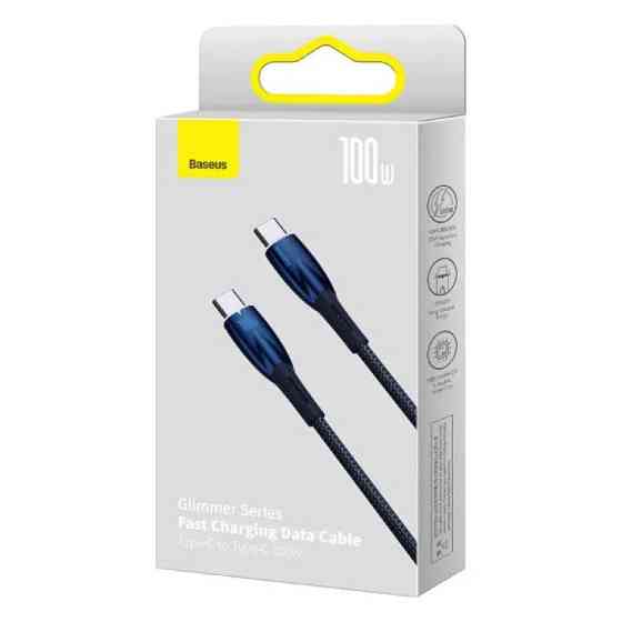 Кабель Baseus Glimmer Series Fast Charging Data Cable Type-C to Type-C 100W 1m Blue Киев