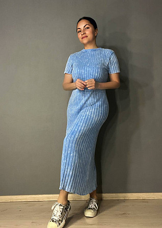 Сукня жіноча Fashion 3042 довга трапеція трикотажна в рубчик, блакитний, one size Одеса - фото 8