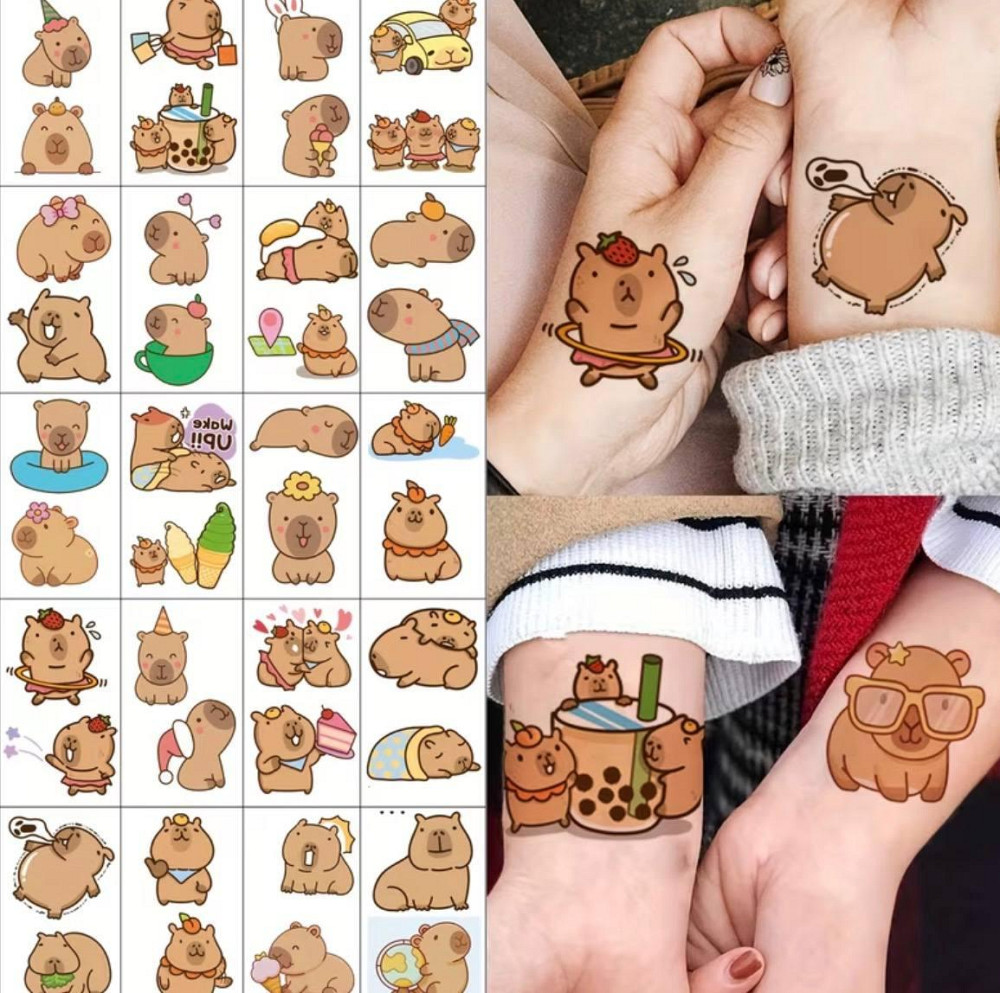 Набір 30 шт тимчасові тату капібара наклейки на тіло дитячі водостійкі тату стікери Київ - фото 3