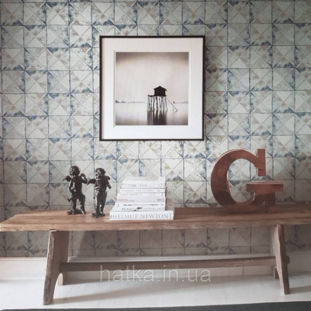 Обои виниловые на флизелине Sirpi Alta gamma Sempre 3 квадраты эффект старения под штукатурку серебро бирюза Киев - изображение 1