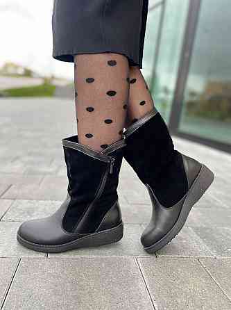 HD Напівчоботи жіночі HD чорні шкіра+замша натуральна висота черевика 21 см обхват 33 см (2095) Коломия