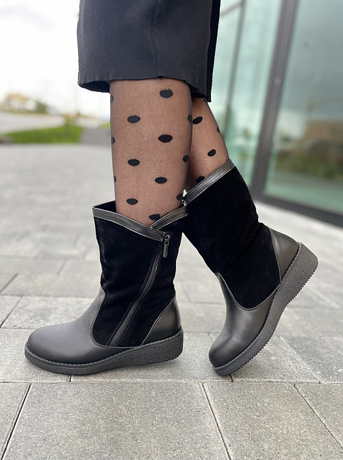 HD Напівчоботи жіночі HD чорні шкіра+замша натуральна висота черевика 21 см обхват 33 см (2095) Коломия - фото 2